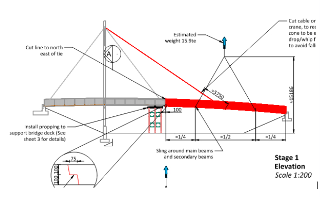 Engineering drawing showin the demolition methodology