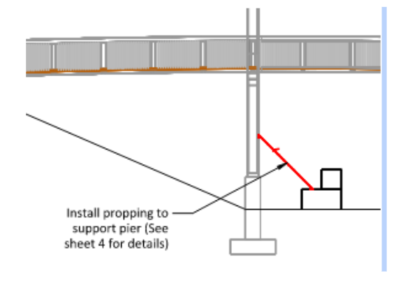 Engineering drawing of the propping of the pier during the dismantling of the Darby House Footbridge in Telford